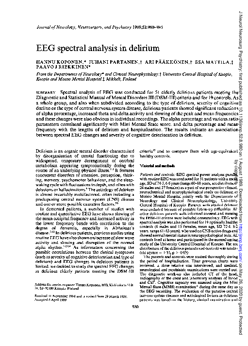 (PDF) EEG spectral analysis in delirium