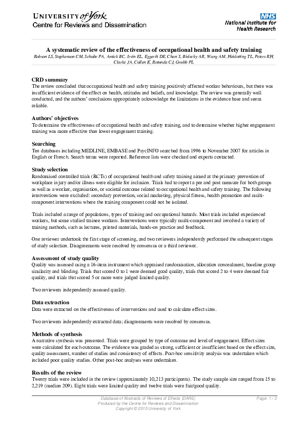 (PDF) A systematic review of the effectiveness of occupational health ...