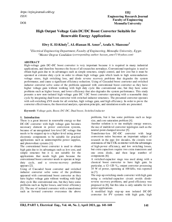 (PDF) High Output Voltage Gain DC/DC Boost Converter Suitable For ...
