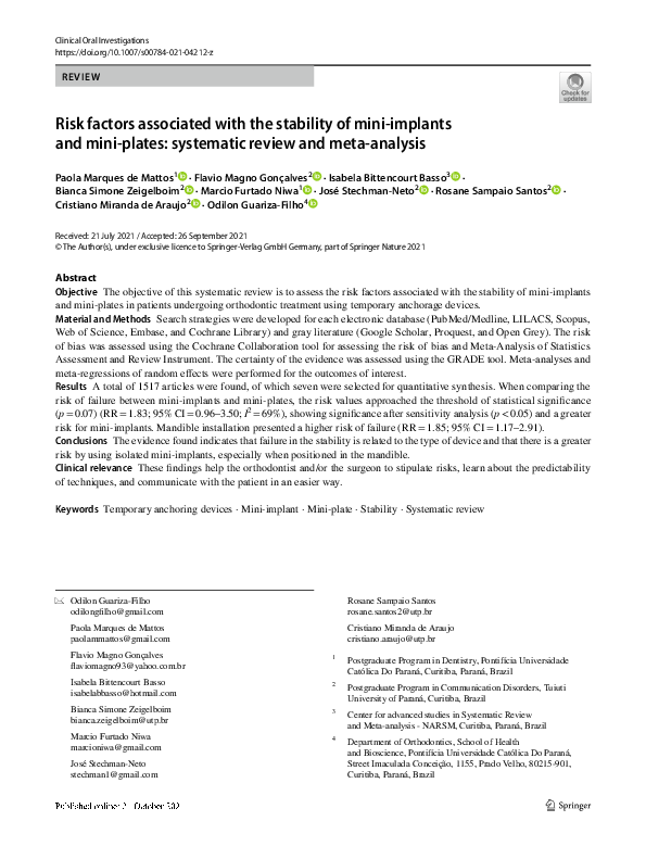 (PDF) Risk factors associated with the stability of mini-implants and ...