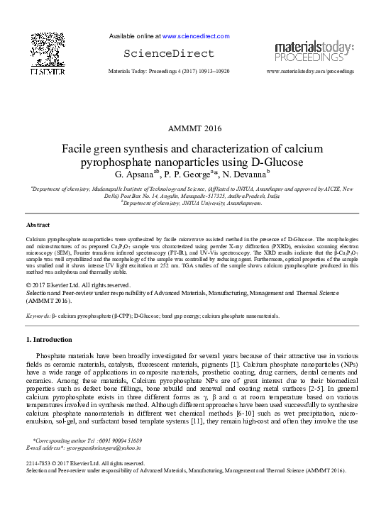 (PDF) Facile green synthesis and characterization of fluorescent ...