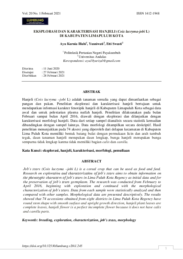 (PDF) EKSPLORASI DAN KARAKTERISASI MORFOLGI HANJELI (Coix lacryma-jobi ...