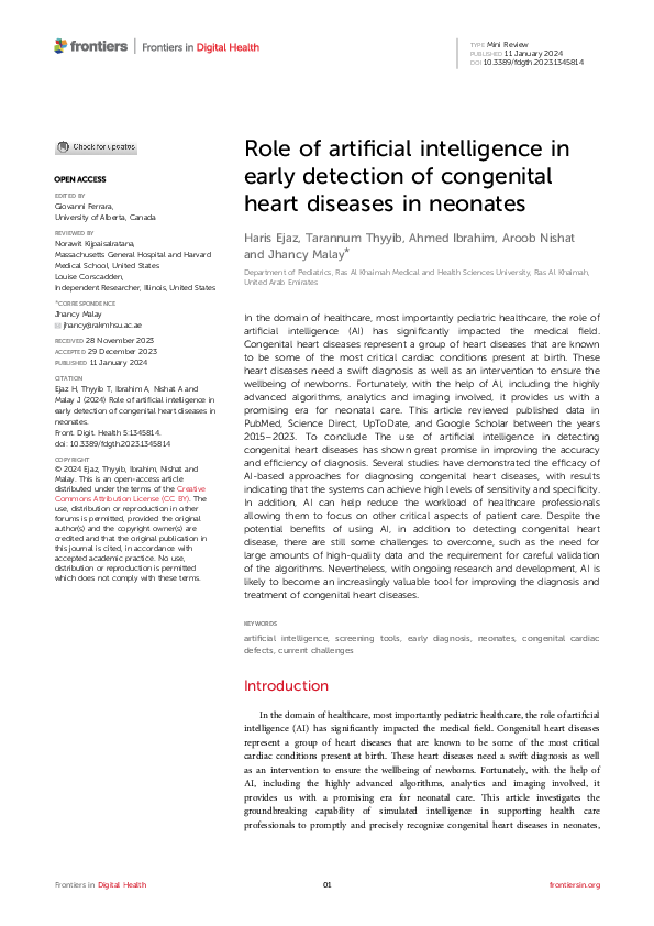 (PDF) Role of artificial intelligence in early detection of congenital ...