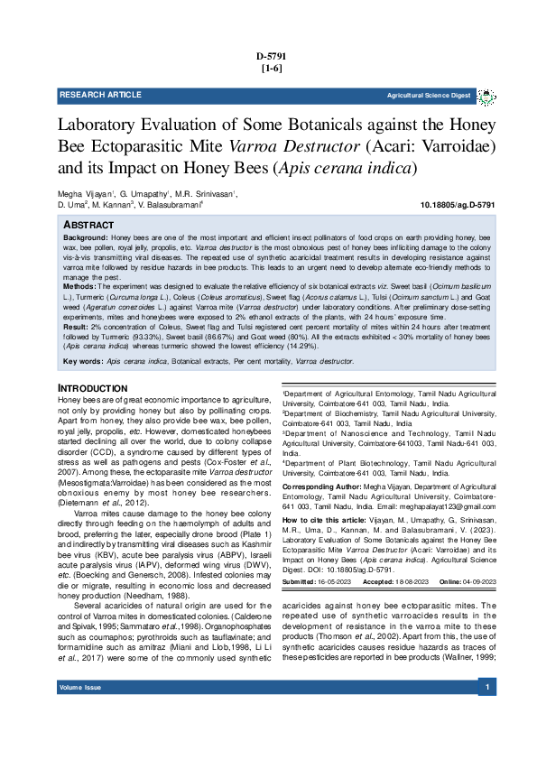 (PDF) Laboratory Evaluation of Some Botanicals against the Honey Bee ...