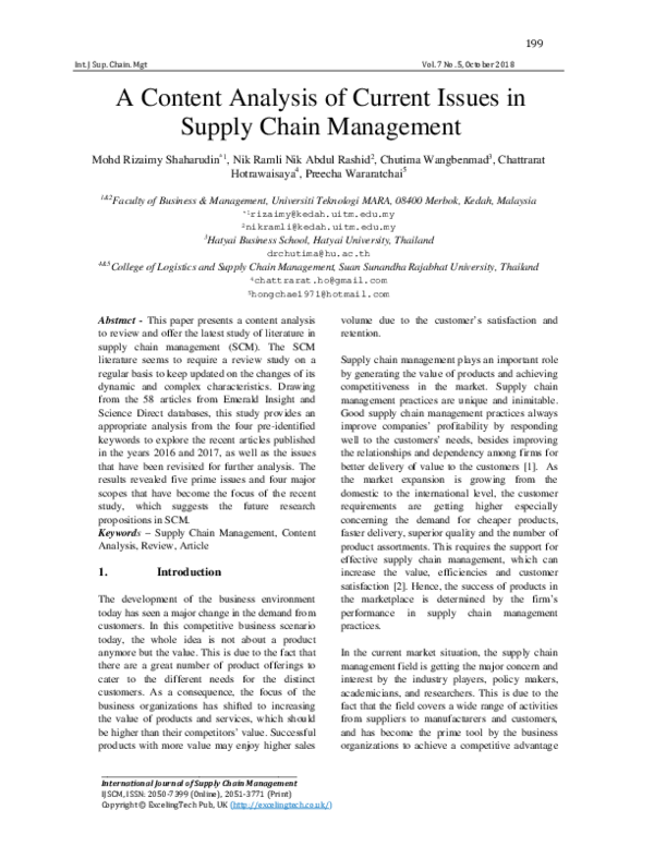 (PDF) A Content Analysis of Current Issues in Supply Chain Management