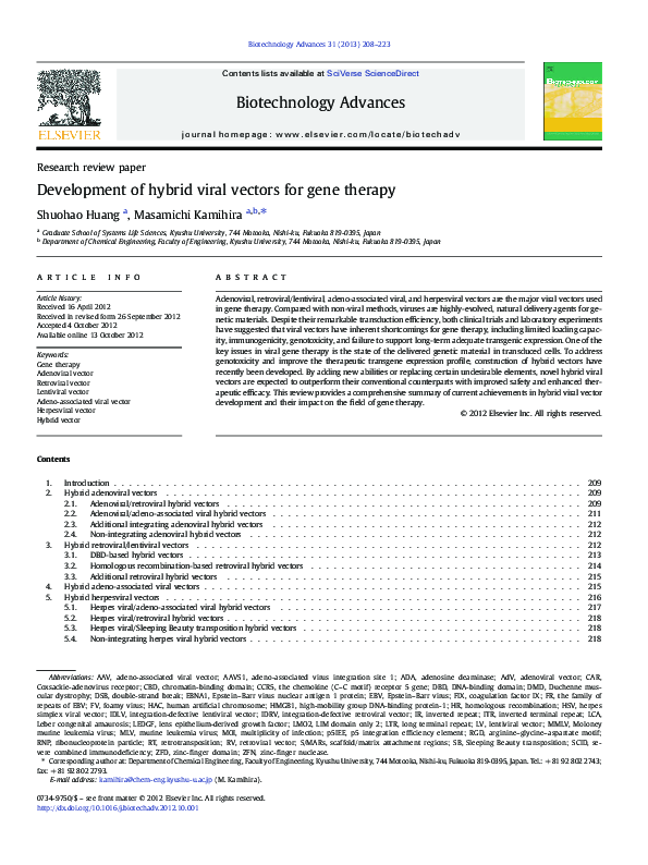 (PDF) Development of hybrid viral vectors for gene therapy