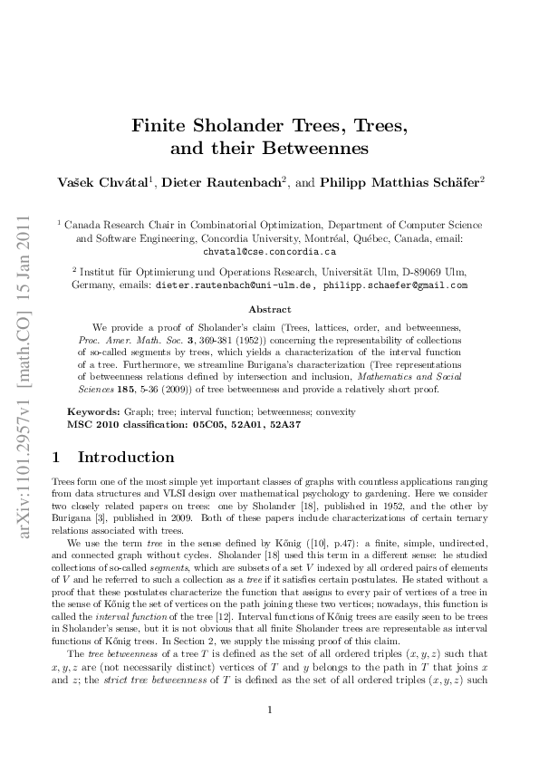 (PDF) Finite Sholander trees, trees, and their betweenness