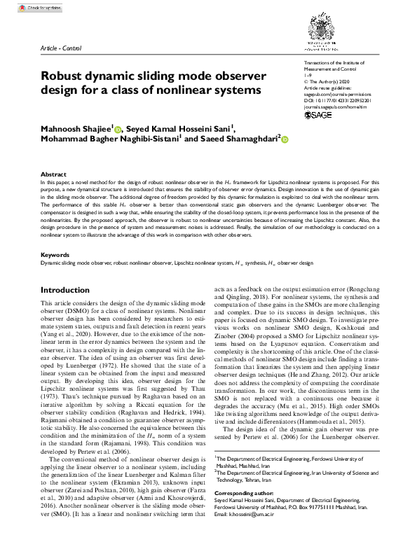 (PDF) Robust dynamic sliding mode observer design for a class of ...