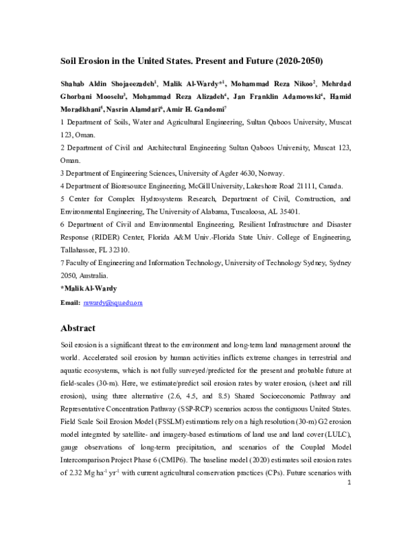 (PDF) Soil Erosion in the United States. Present and Future (2020-2050)