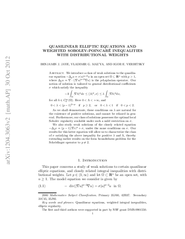 (PDF) Quasilinear elliptic equations and weighted Sobolev–Poincaré ...