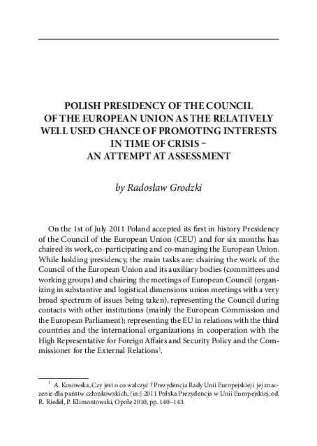 (PDF) Polish Presidency of the Council of the European Union as the ...
