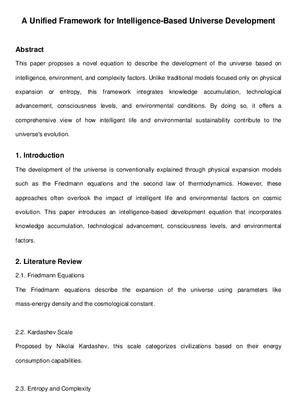 (PDF) A Unified Framework for Intelligence-Based Universe Development