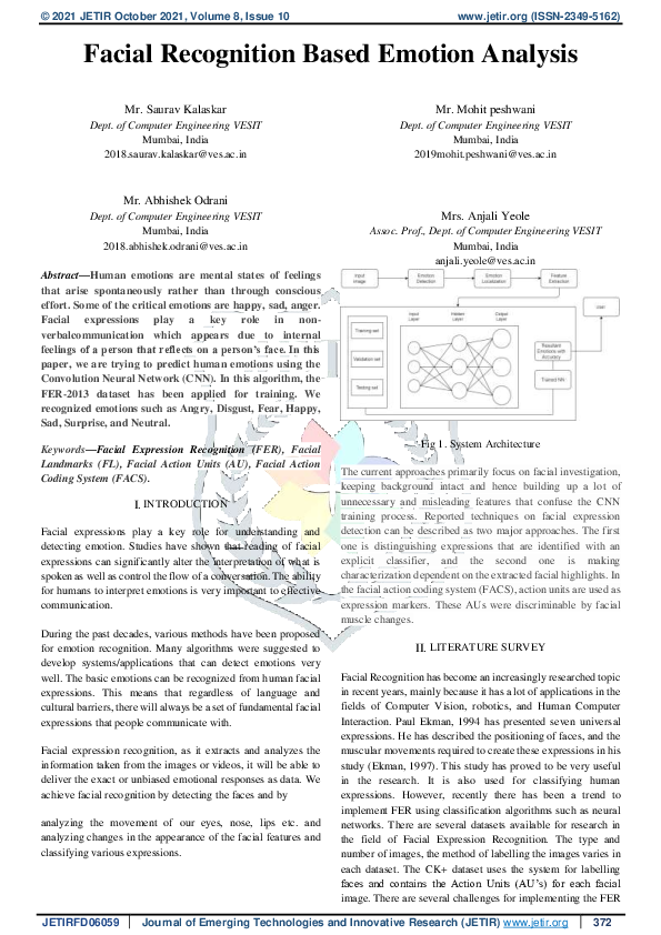 (PDF) Facial Recognition Based Emotion Analysis