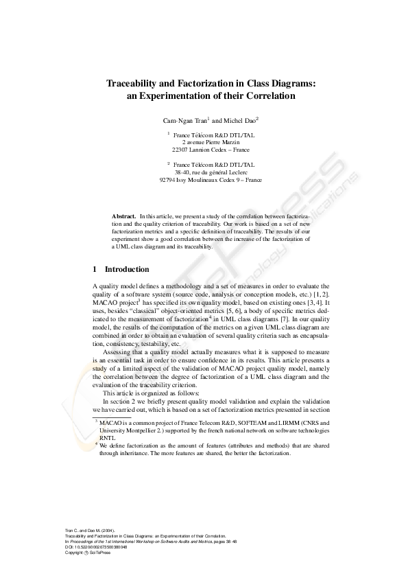 (PDF) Traceability and Factorization in Class Diagrams: an ...