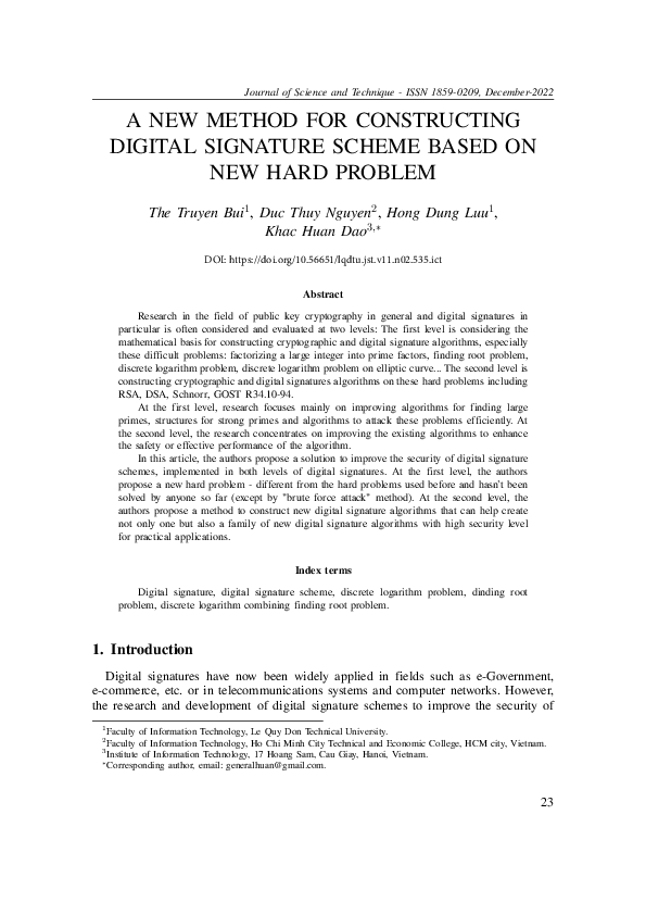 (PDF) A NEW METHOD FOR CONSTRUCTING DIGITAL SIGNATURE SCHEME BASED ON ...