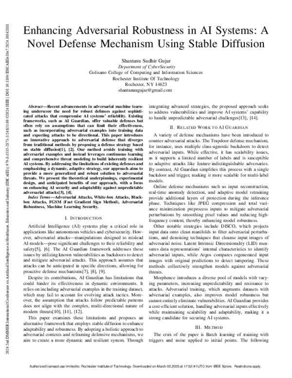 (PDF) Enhancing Adversarial Robustness in AI Systems: A Novel Defense ...