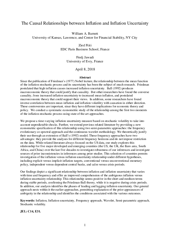 (PDF) Causal relationships between inflation and inflation uncertainty