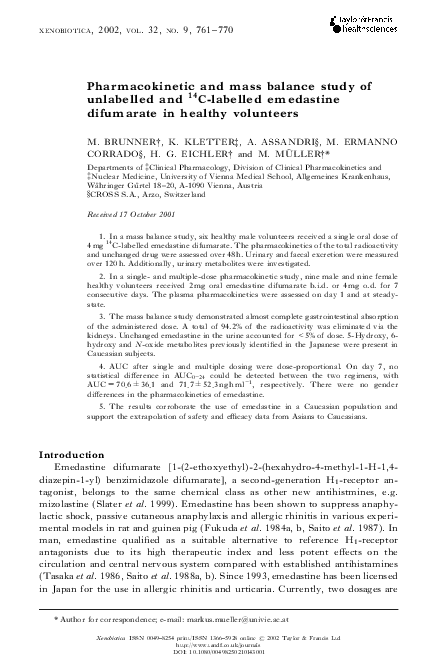 (PDF) Pharmacokinetic and mass balance study of unlabelled and 14 C ...