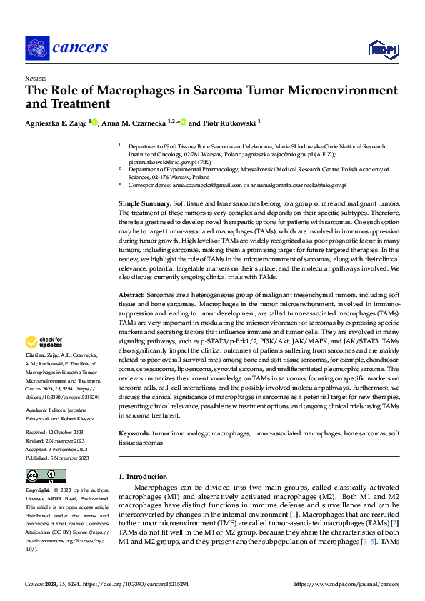 (PDF) The Role of Macrophages in Sarcoma Tumor Microenvironment and ...