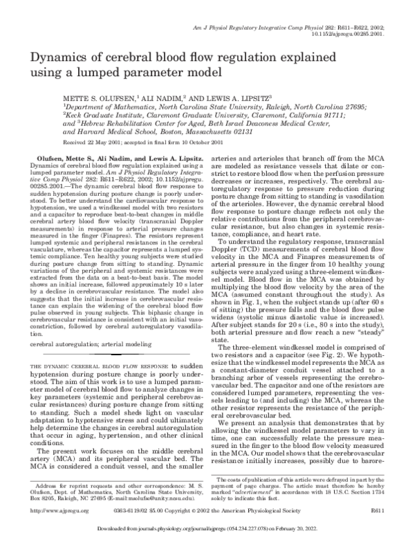 (PDF) Dynamics of cerebral blood flow regulation explained using a ...