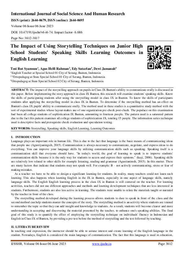 (PDF) The Impact of Using Storytelling Techniques on Junior High School ...