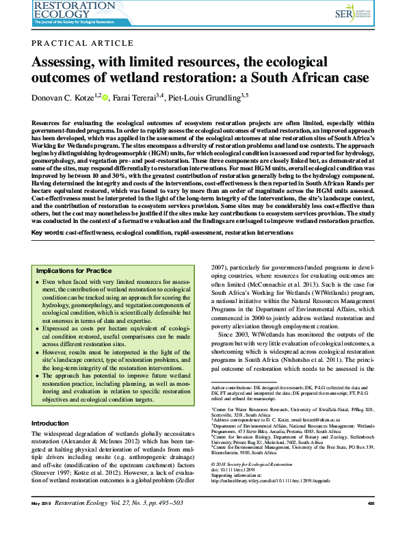 (PDF) Assessing, with limited resources, the ecological outcomes of ...