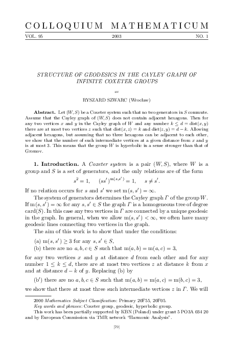 (PDF) Structure of geodesics in the Cayley graph of infinite Coxeter groups