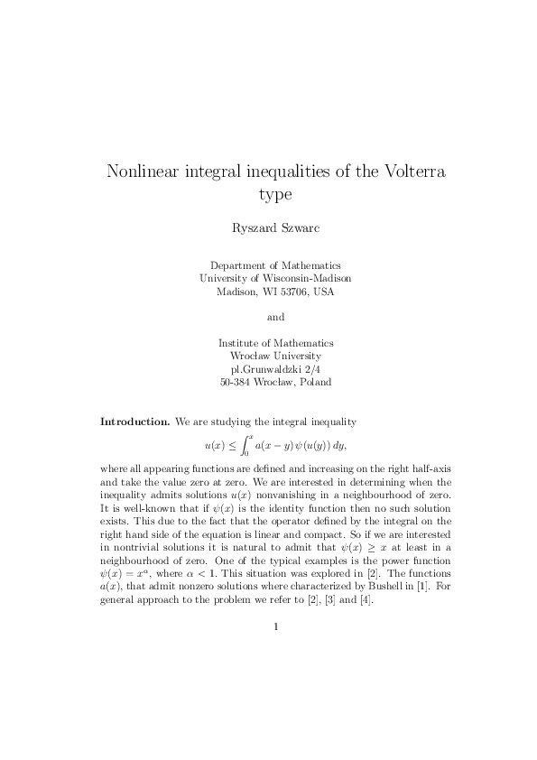 (PDF) Nonlinear integral inequalities of the Volterra type