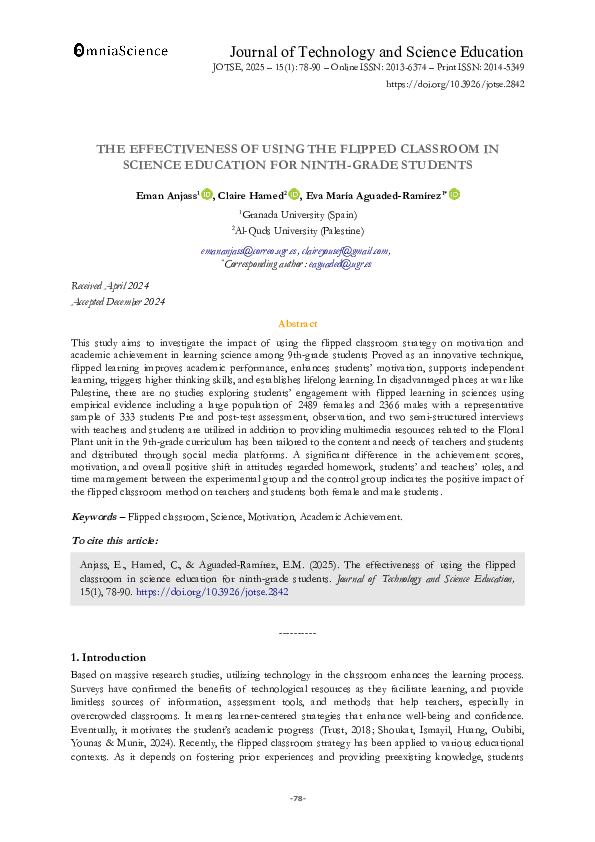 (PDF) THE EFFECTIVENESS OF USING THE FLIPPED CLASSROOM IN SCIENCE ...