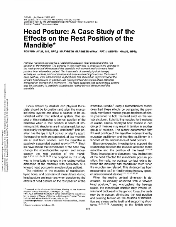 Head Posture: A Case Study of the Effects on the Rest Position of the ...