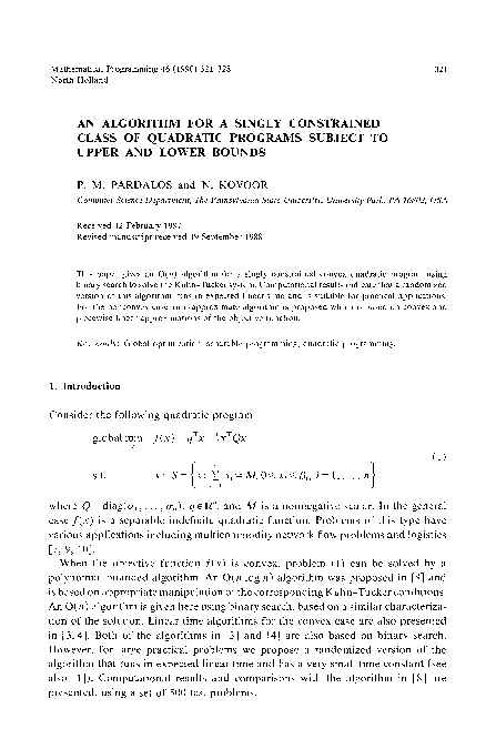 (PDF) An algorithm for a singly constrained class of quadratic programs ...