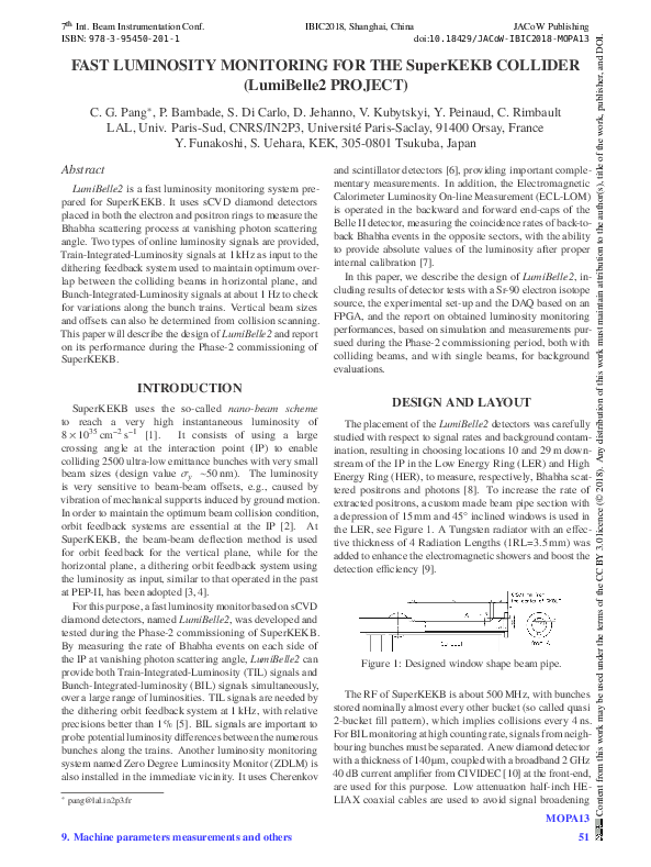 (PDF) Fast Luminosity Monitoring for the SuperKEKB Collider (LumiBelle2 ...