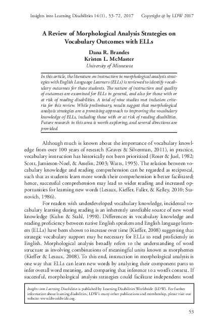 (PDF) A Review of Morphological Analysis Strategies on Vocabulary ...