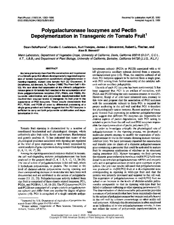 (PDF) Polygalacturonase Isozymes and Pectin Depolymerization in ...
