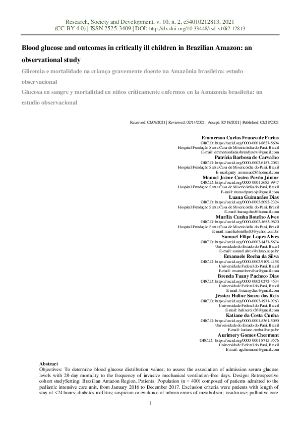 (PDF) Blood glucose and outcomes in critically ill children in ...
