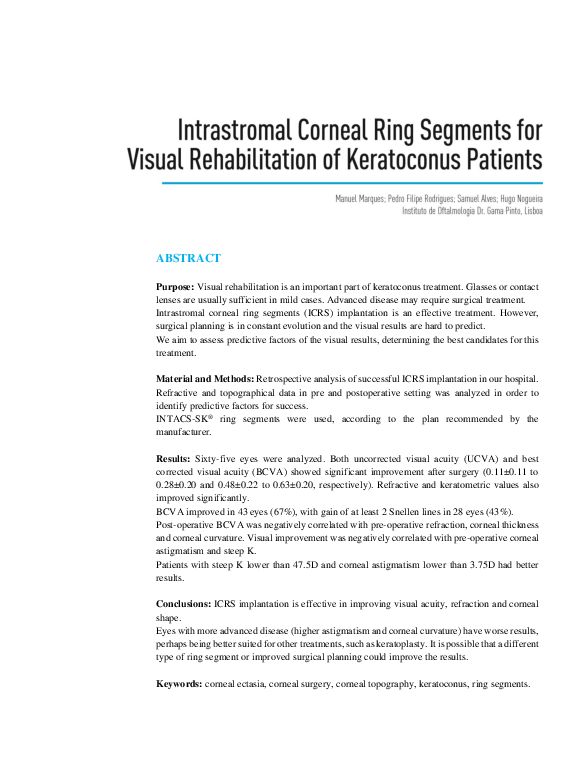 (PDF) Intrastromal Corneal Ring Segments for visual rehabilitation of ...
