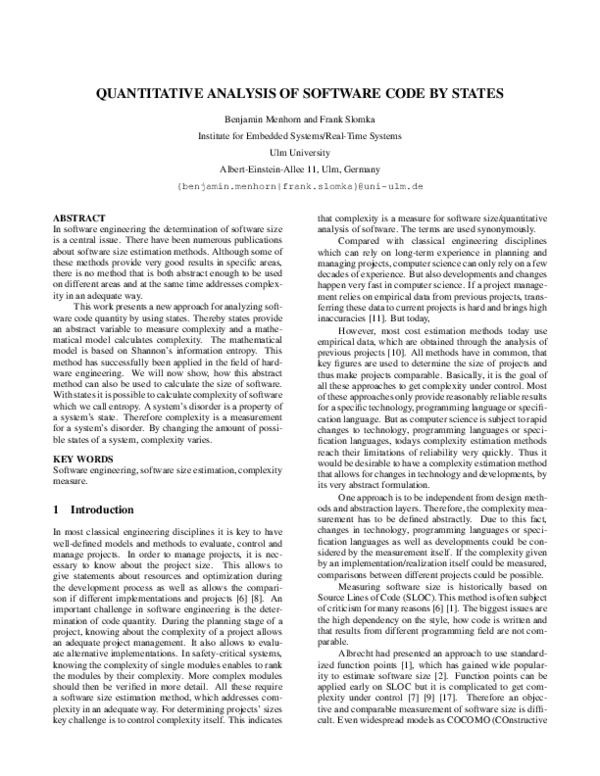 (PDF) Quantitative Analysis of Software Code by States