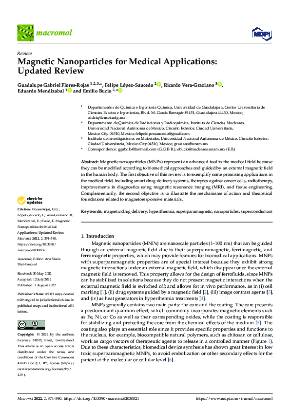 (PDF) Magnetic Nanoparticles for Medical Applications: Updated Review