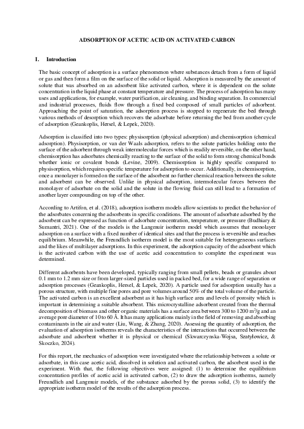 (PDF) Adsorption of Acetic Acid on Activated Carbon