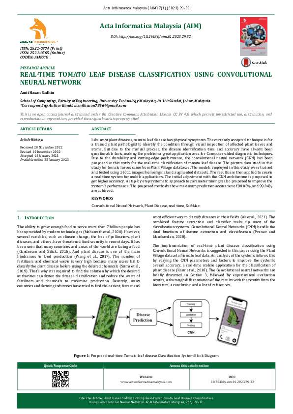 (PDF) Real-Time Tomato Leaf Disease Classification Using Convolutional ...