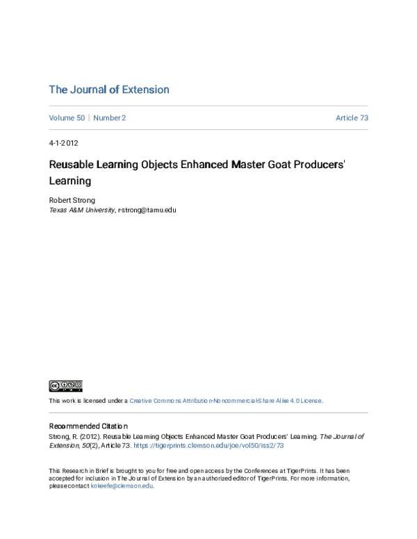 (PDF) Reusable Learning Objects Enhanced Master Goat Producers' Learning