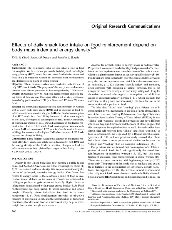 (PDF) Effects of daily snack food intake on food reinforcement depend ...