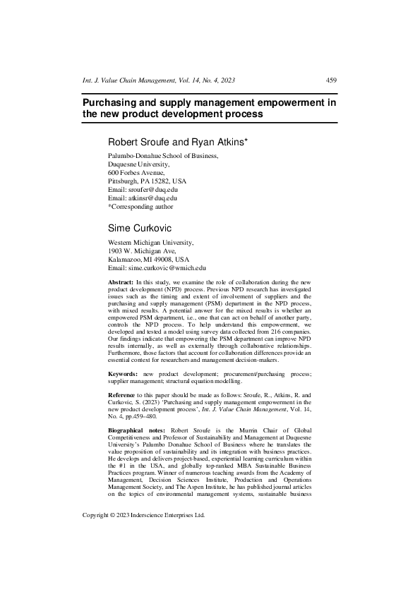 (PDF) Purchasing and Supply Management Empowerment in the New Product ...