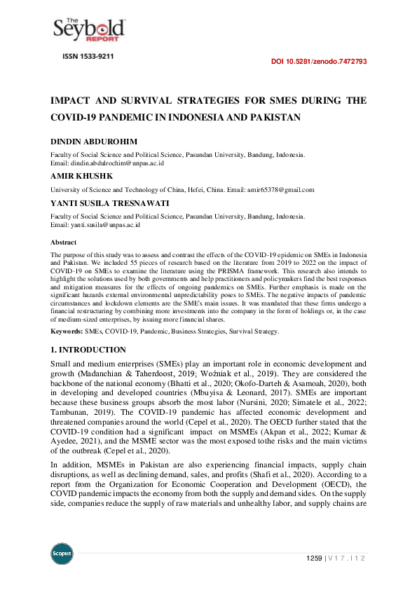 (PDF) Impact and Survival Strategies for Smes During the COVID-19 ...