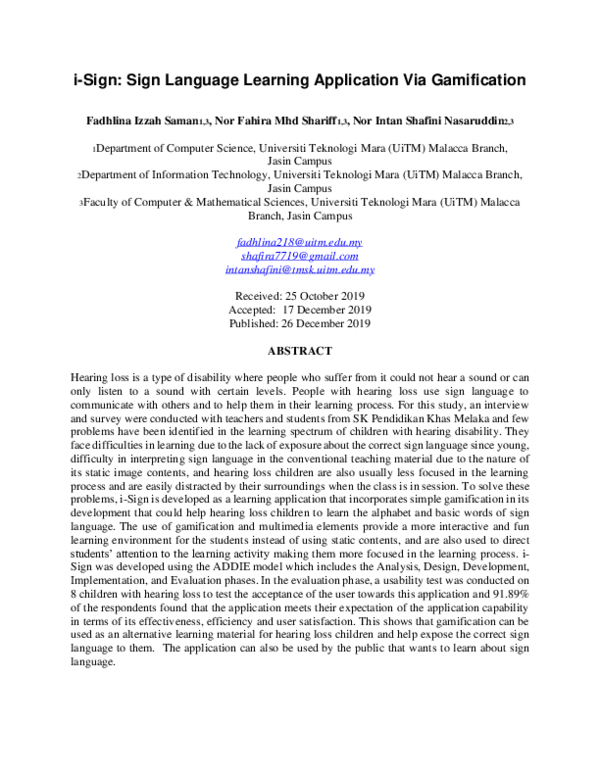 (PDF) i-Sign: Sign Language Learning Application Via Gamification