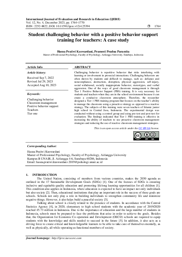 (PDF) Student challenging behavior with a positive behavior support ...