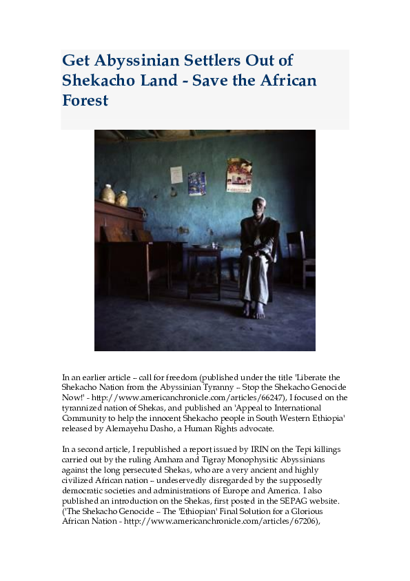 (PDF) Get Abyssinian Settlers Out of Shekacho Land - Save the African ...