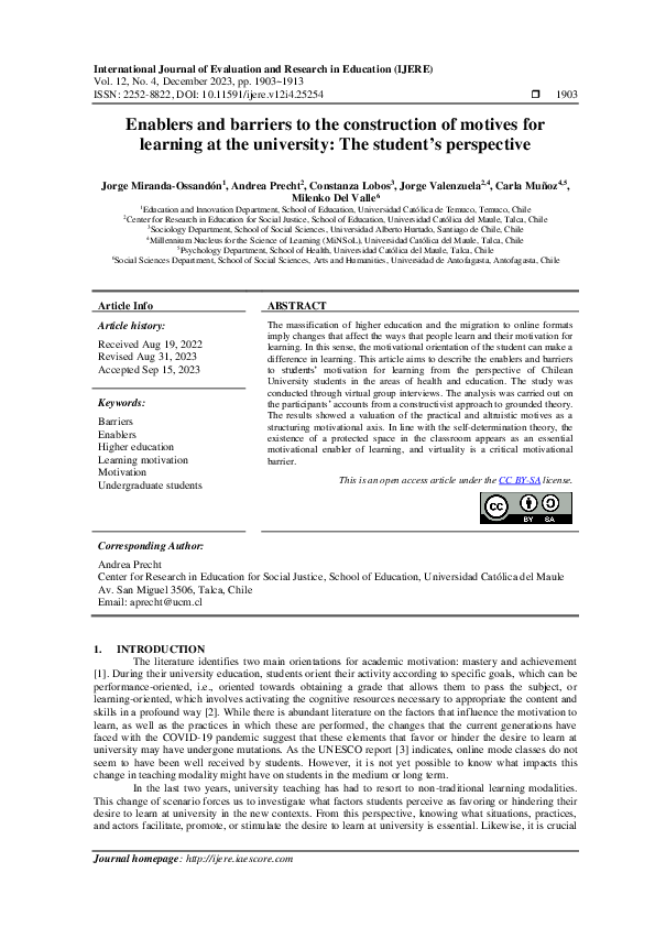 (PDF) Enablers and barriers to the construction of motives for learning ...