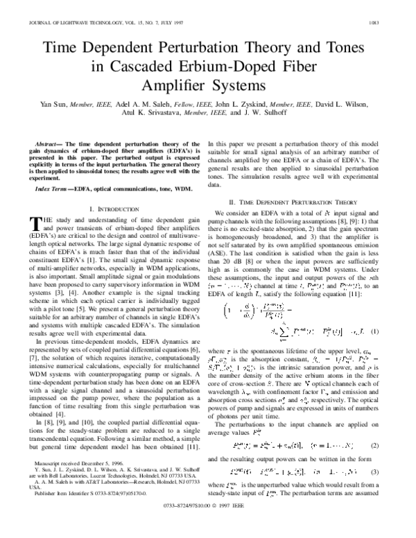 (PDF) Time dependent perturbation theory and tones in cascaded erbium ...