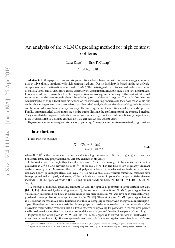 (PDF) An analysis of the NLMC upscaling method for high contrast problems